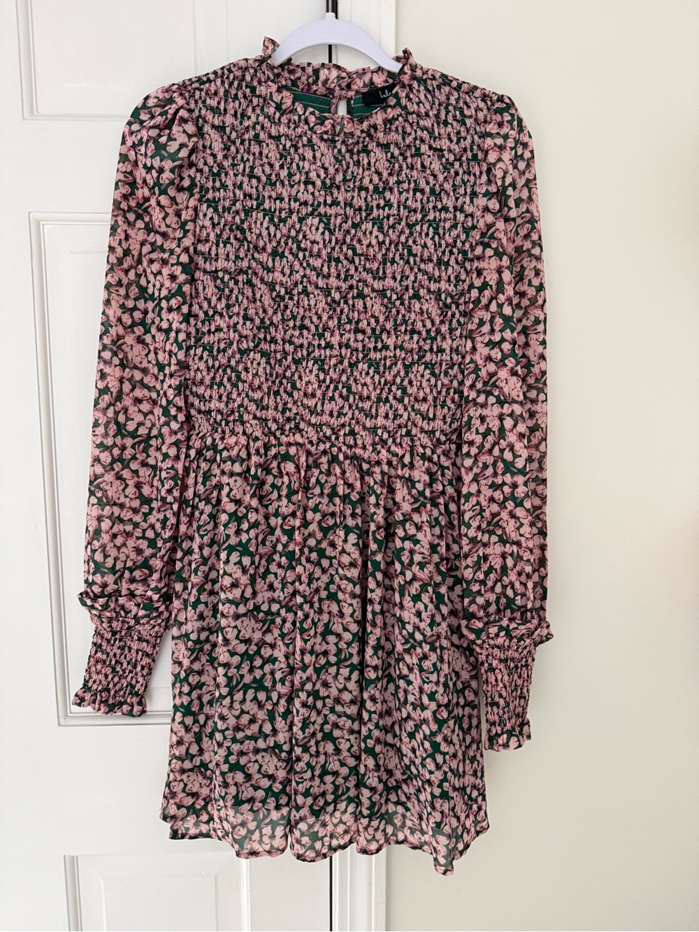 Lulu's Pink Floral Long Sleeve Smocked Mini Dress